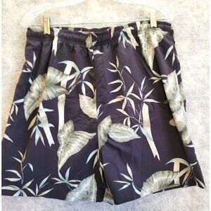 Tommy Bahama Swim Shorts Mens XL Black Tropical Print Nylon Elastic Waist